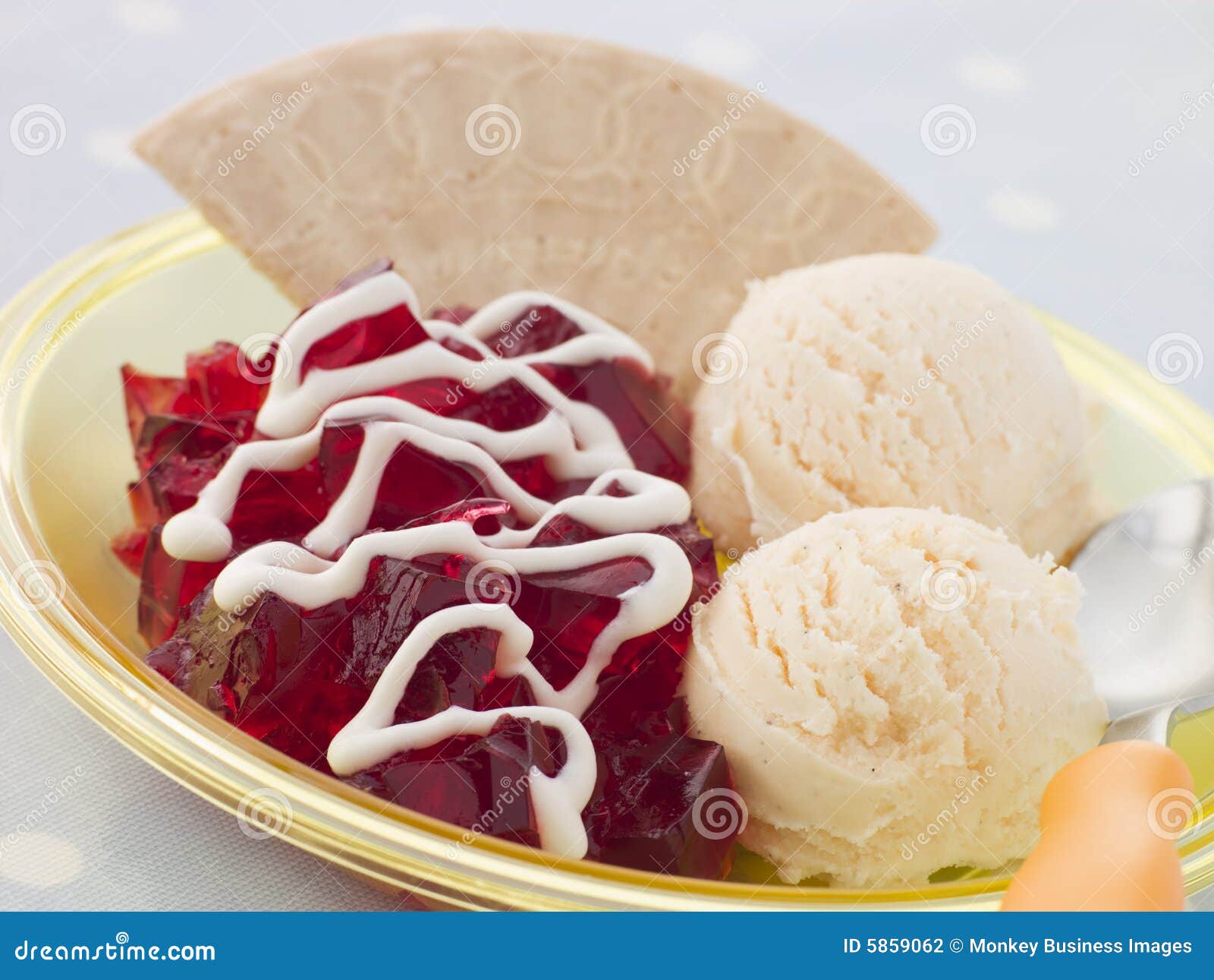 Jelly and Ice Cream with a Wafer and Cream Stock Photo Image of food, jello 5859062