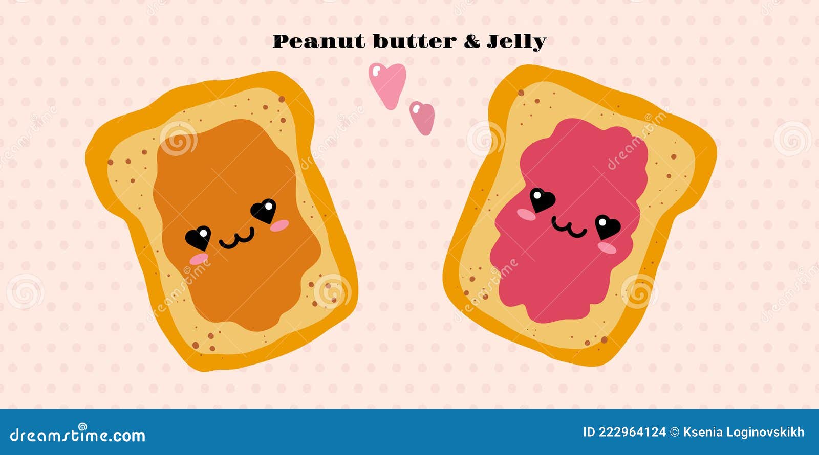 jelly and peanut butter toast   in cute doodle style with antropomorphic faces