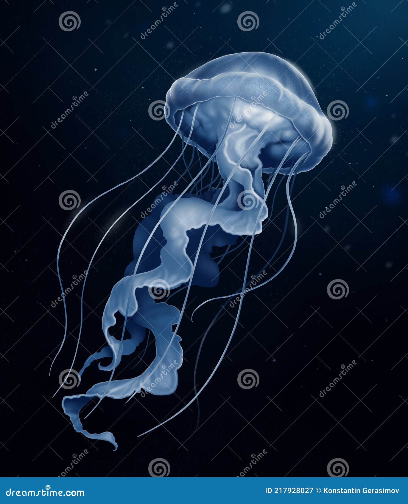 jellyfish deep sea poisonous  realism on a background of dark water.