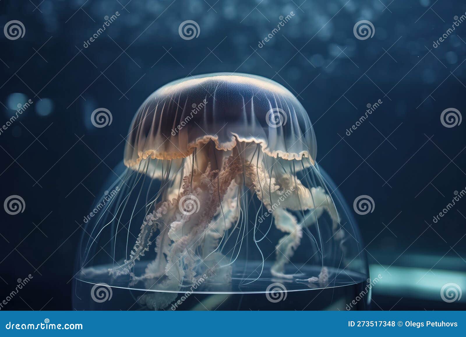 A Jellyfish in a Glass Bowl in a Dark Room Stock Illustration