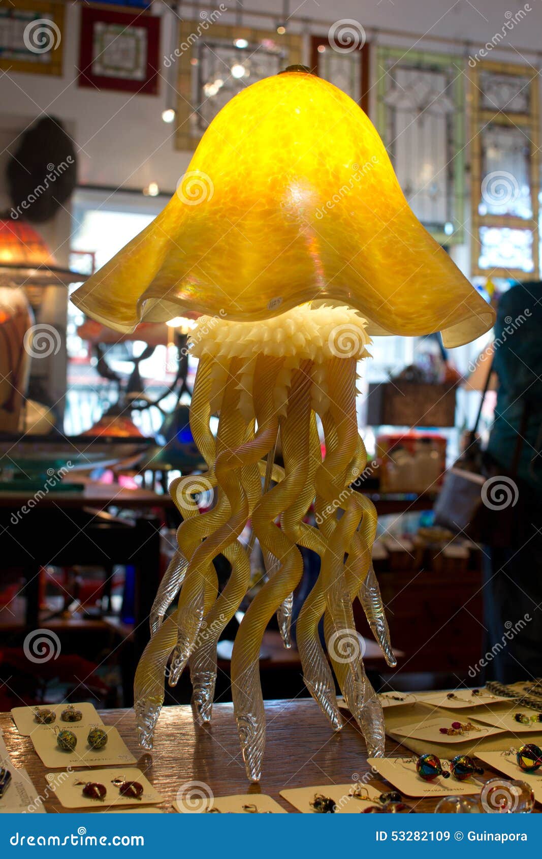 Blown Glass Jellyfish lamp stock image. Image of marine 53282109