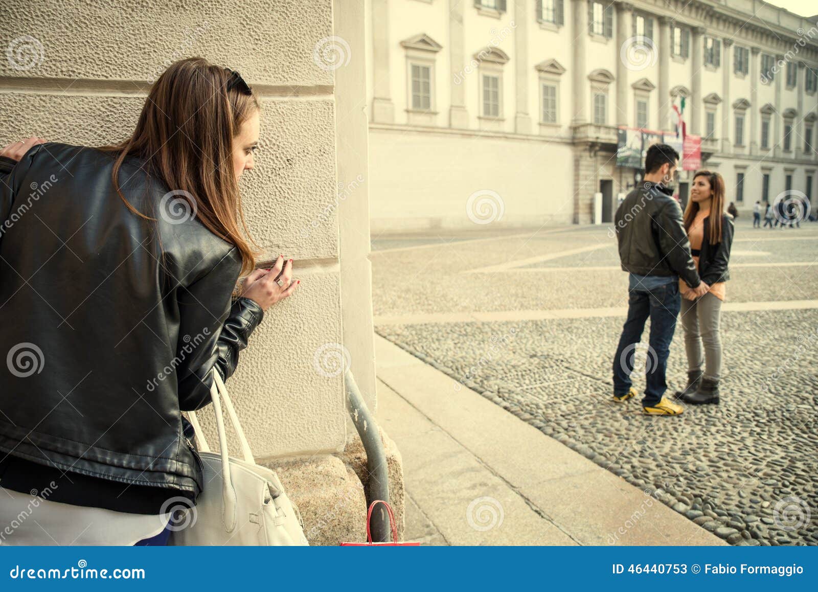 jelous woman stalking a couple