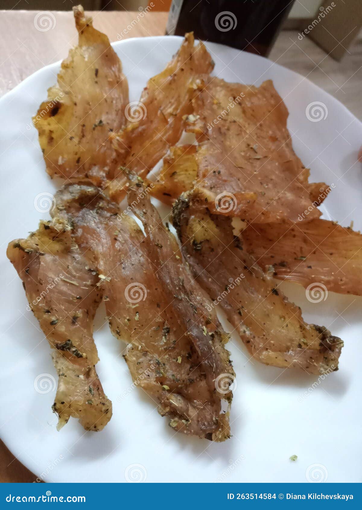 Jerky on a plate stock photo. Image of white, grey, plate 263514584