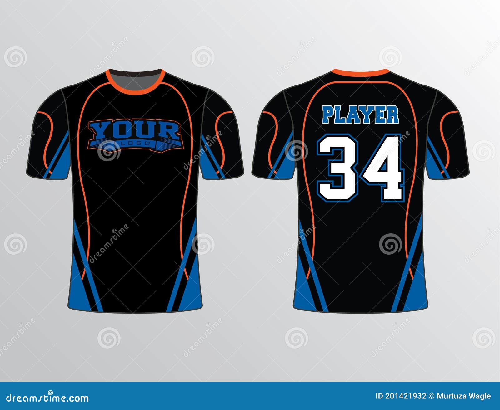 Black and Blue with Touch of Orange Trim Sports Jersey Template Stock ...