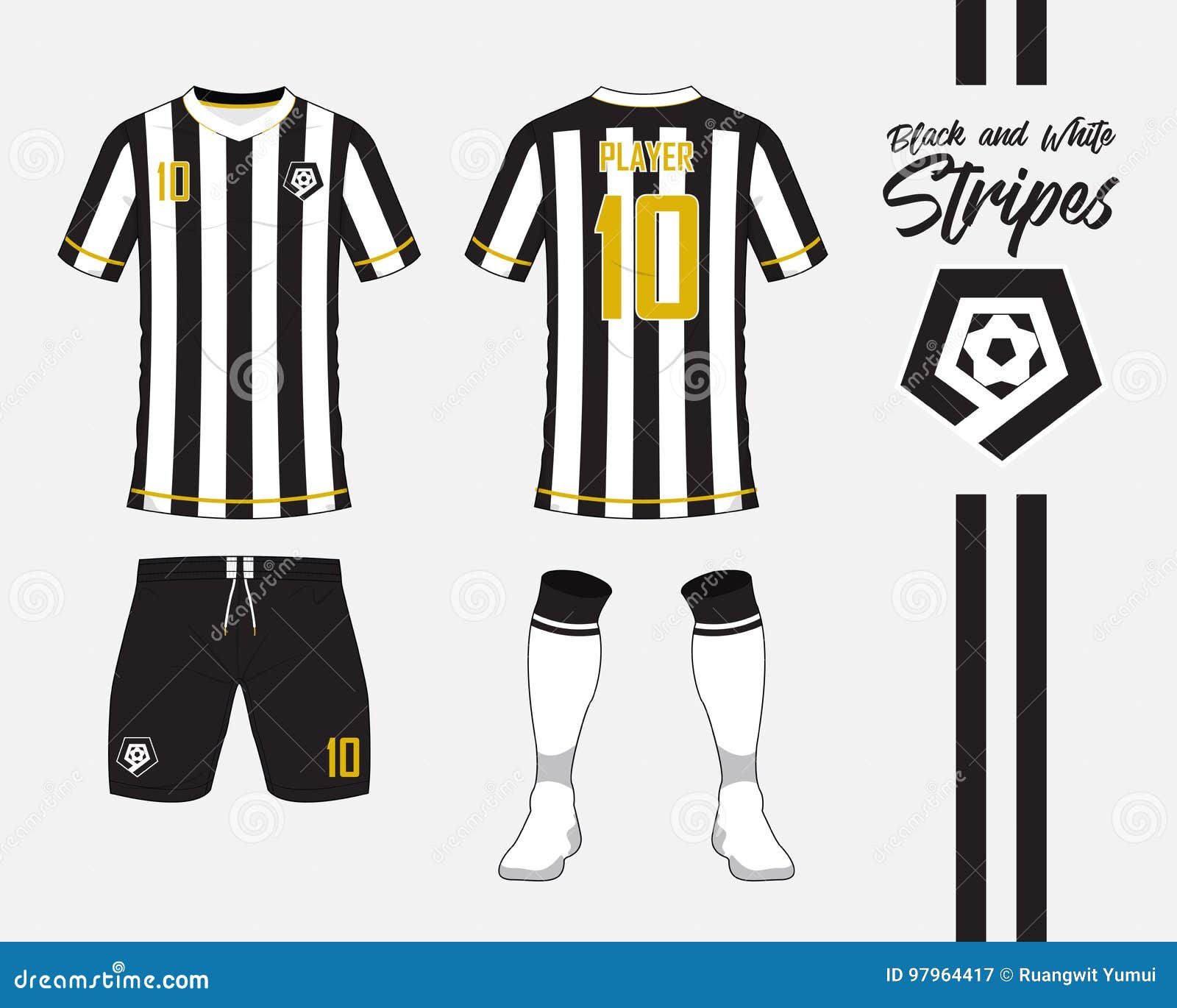 Jersey De Fútbol, Colección Del Equipo Del Fútbol En Concepto Blanco Y Negro  De Las Rayas Uniforme Delantero Y Trasero Del Fútbol Ilustración del Vector  - Ilustración de delantero, concepto: 97964417