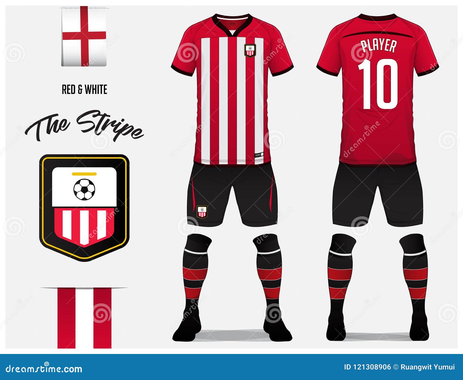 Jersey De Fútbol O Plantilla Del Equipo Del Fútbol Para Club Fútbol Camisa Roja Y Blanca Del Fútbol De La Raya Con El Stock de ilustración - Ilustración de