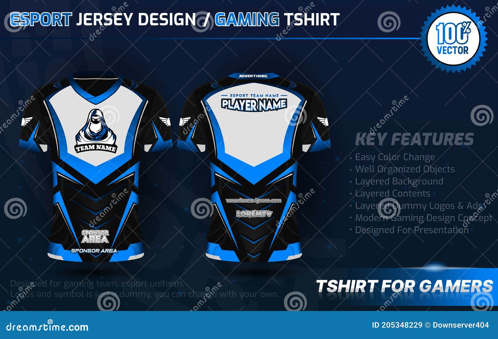 Esport Jersey Design with Dummy Logo and Sponsorship Stock Vector Illustration of dummy, color