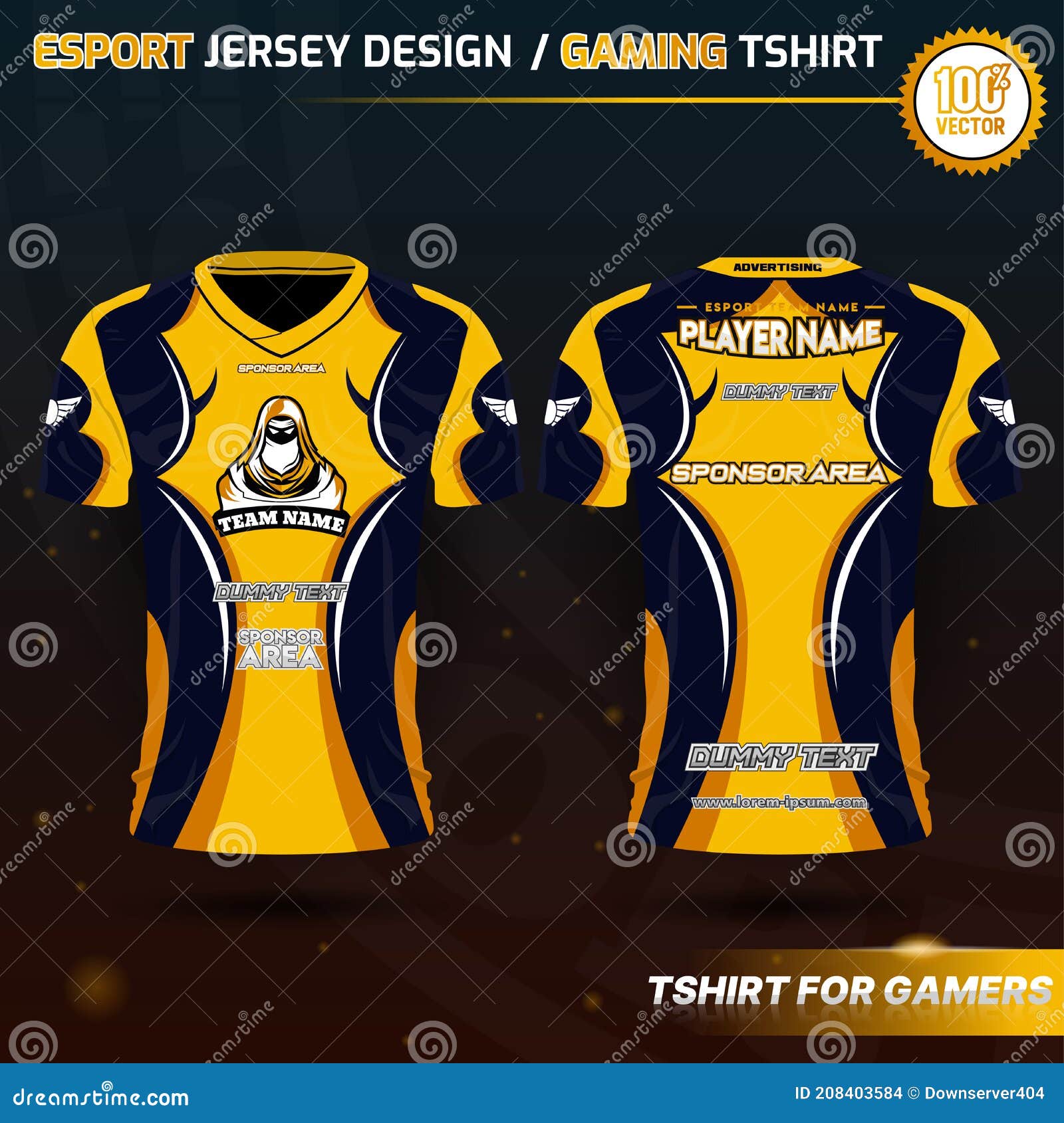 Download Short Sleeve T Shirt Design Template For Gaming Squad With Navy And Yellow Color Stock Vector Illustration Of Black Classic 208403584