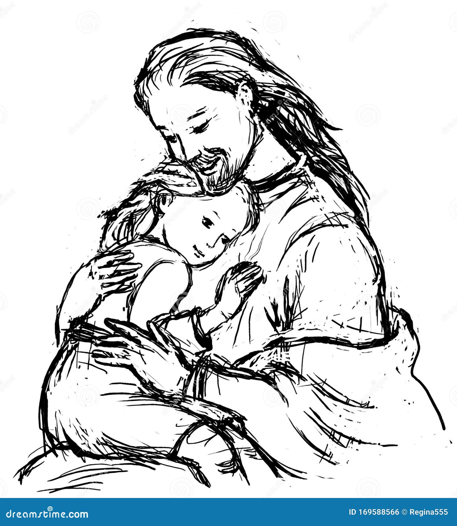Jesús Abrazando a Un Niño Pequeño Dibujo O Dibujo De Lápiz Y Tinta Stock de  ilustración - Ilustración de gente, pascua: 169588566