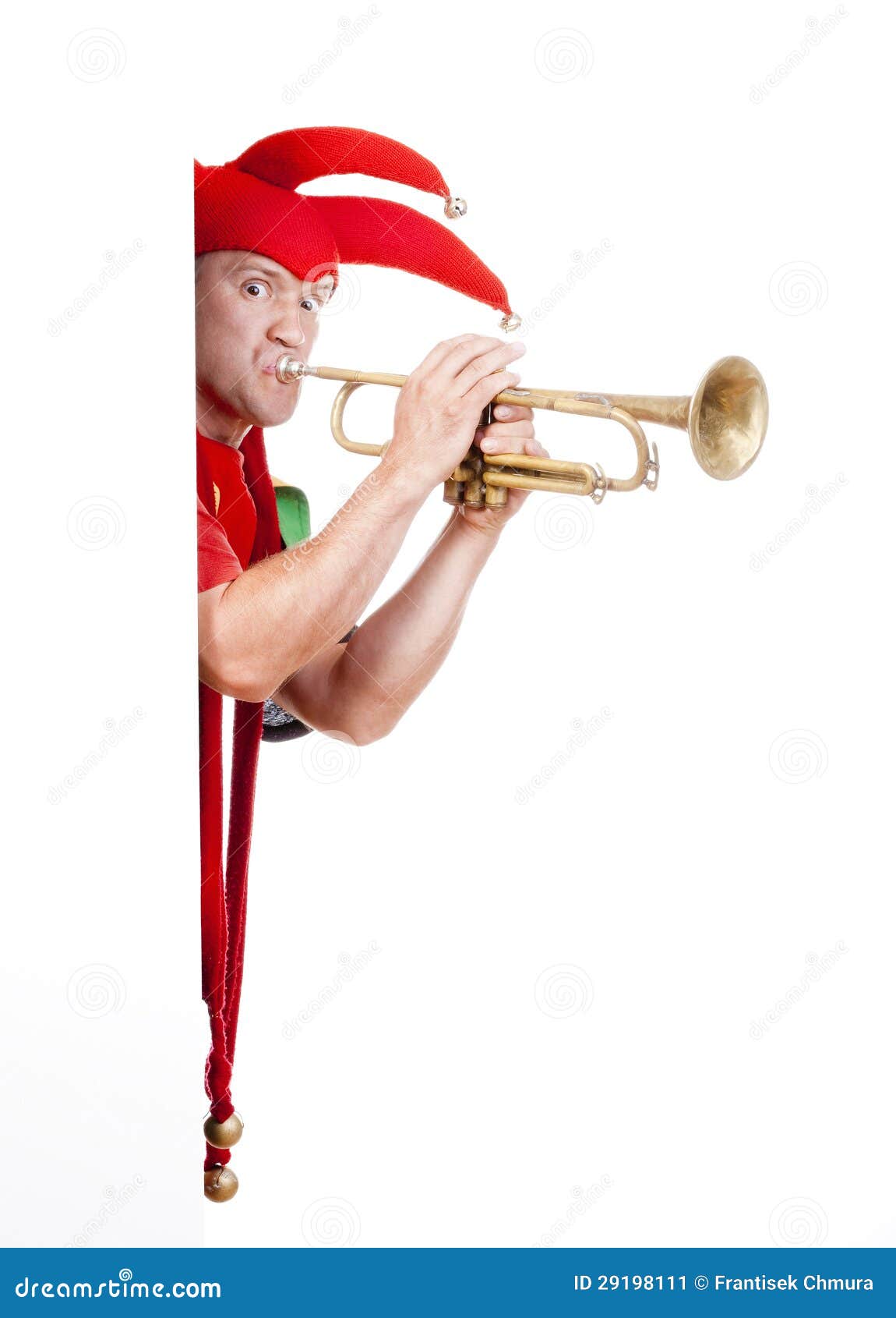 Jester blowing trumpet stock image. Image of performance 29198111