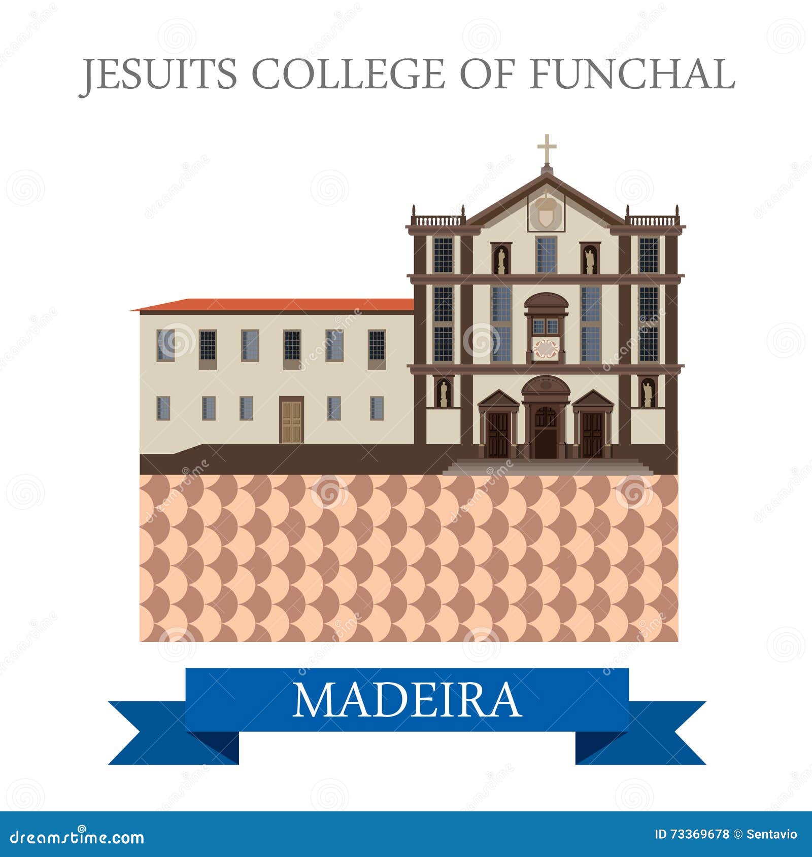 jesuits' college of funchal in madeira. flat vecto