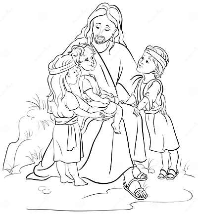 Jesus with Children. Coloring Page Stock Vector - Illustration of ...