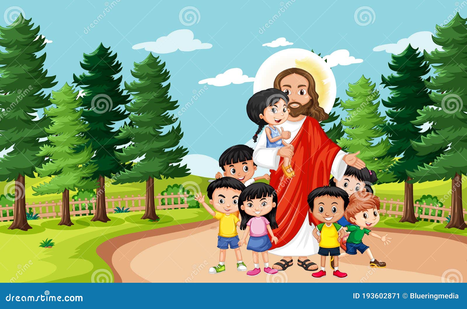 Jesus with Children in the Park Stock Vector - Illustration of ...