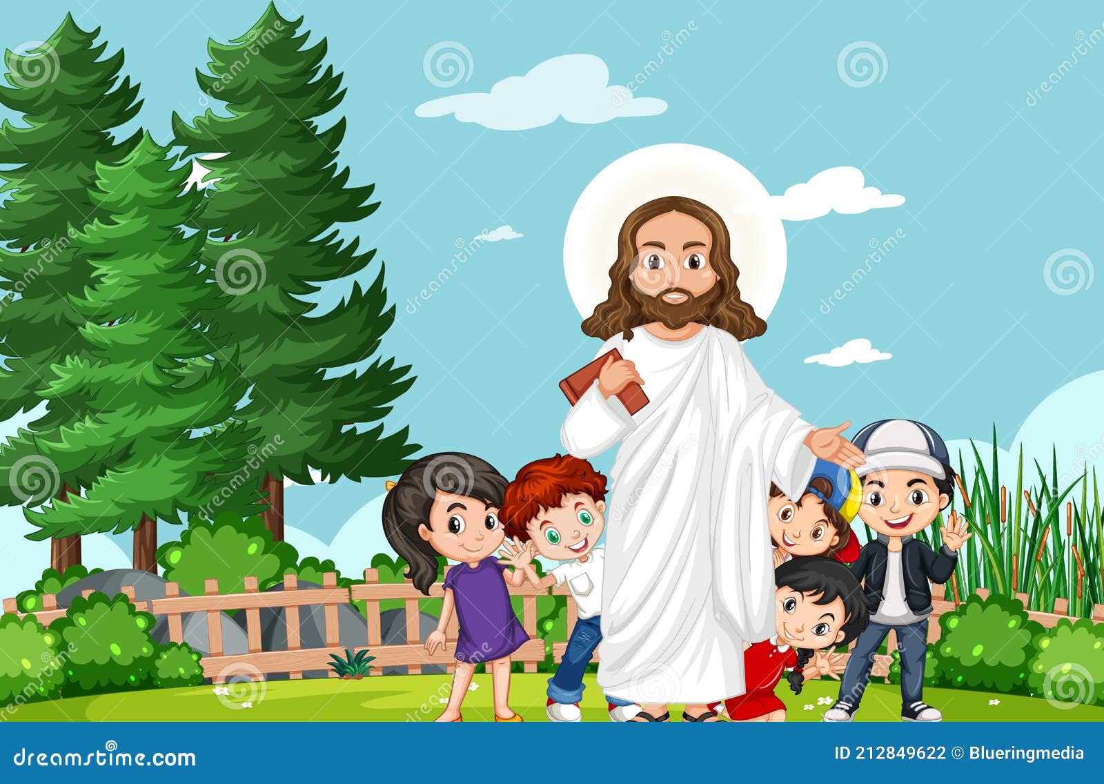 Jesus with Children in the Park Stock Vector - Illustration of ...