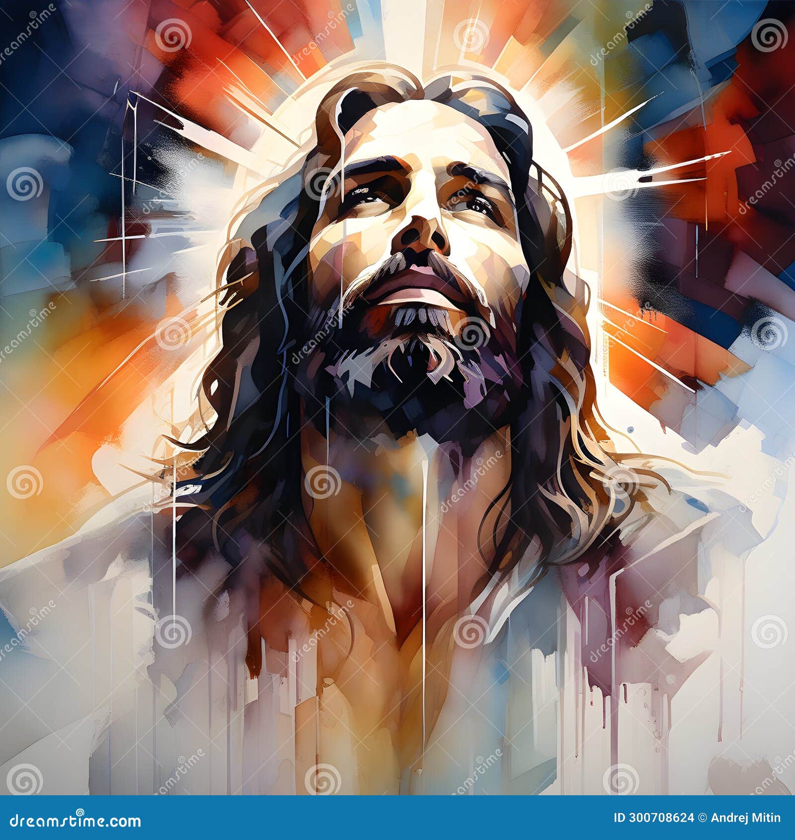 Jesus Christ on Abstract Watercolor Background Stock Illustration ...