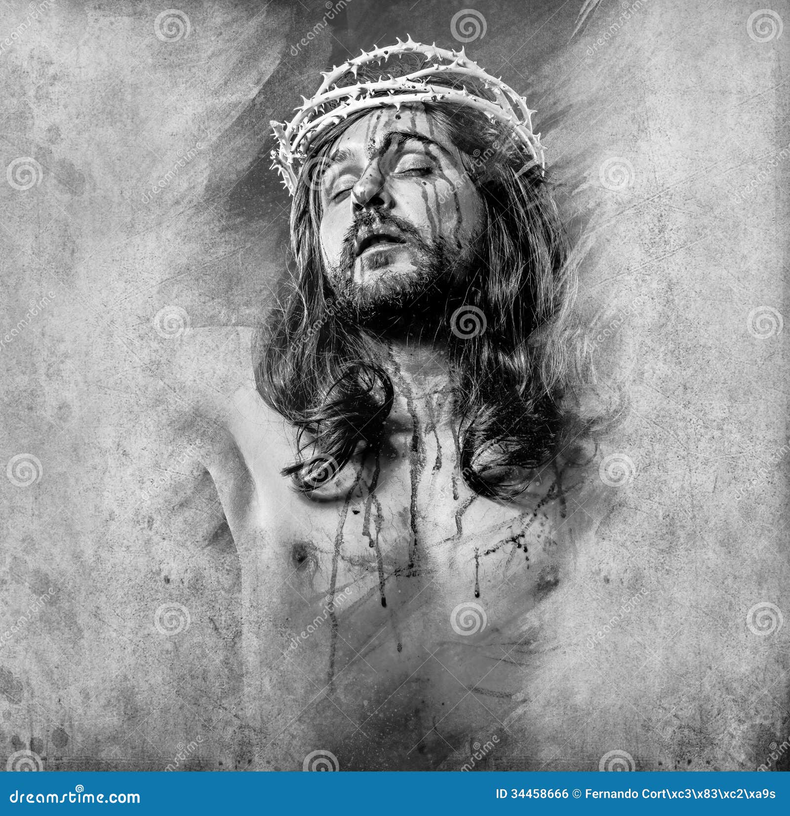 jesus christ artistic halo calvary man bleeding representation passion crown thorns art 34458666