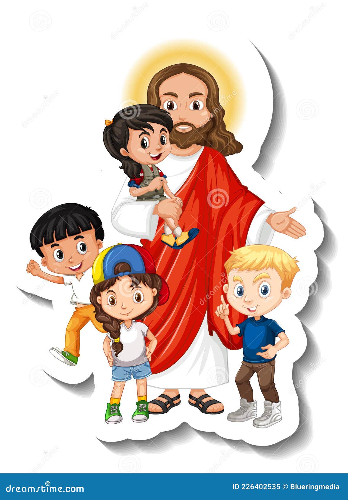 Jesus Christ with Children Group Sticker on White Background Stock ...