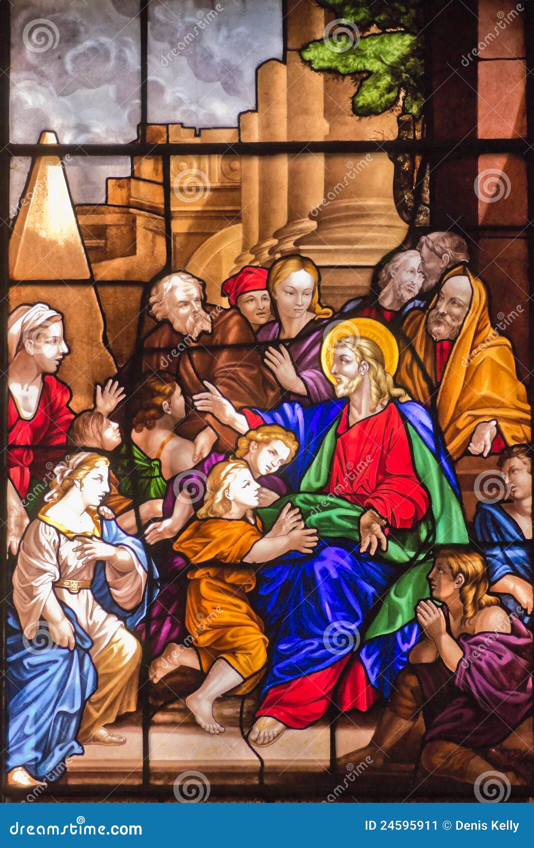 Jesus Christ and Children Stained Glass Window Stock Image - Image ...