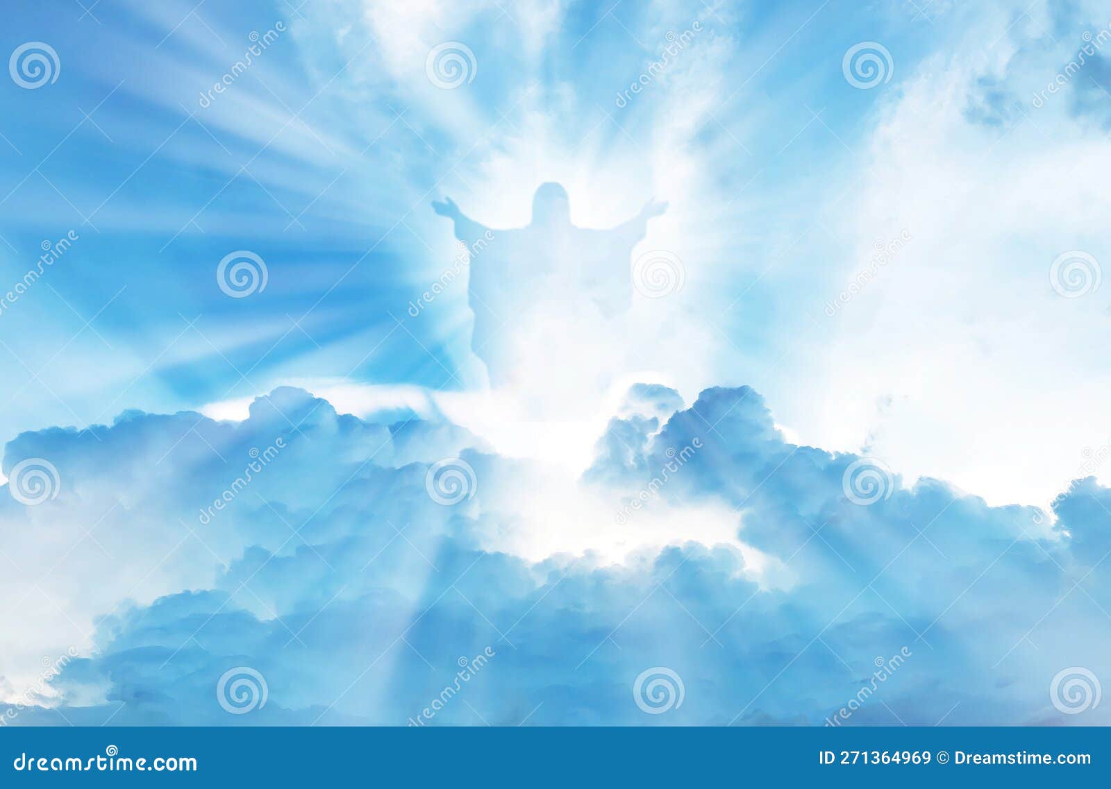 Jesus Christ in the Clouds of Heaven Blue Sky Background Stock Image ...