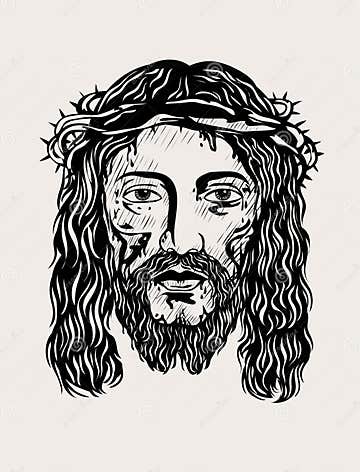 Jesus Christ face stock vector. Illustration of religion - 75663382