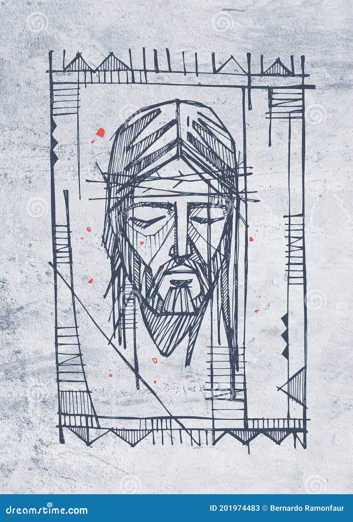 Jesus Christ Face at the Crucifixion Stock Illustration - Illustration ...