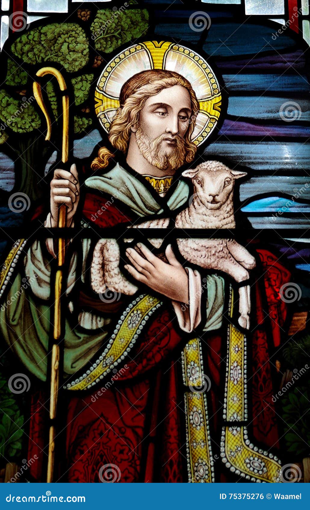 jesus christ: the good shepherd in stained glass