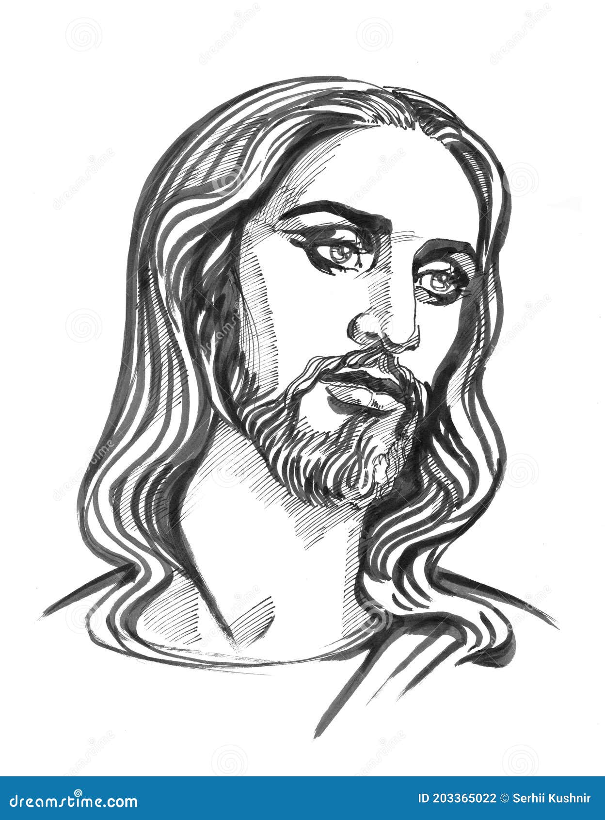 Jesus Christ, Graphic Portrait. Hand Drawing. Watercolor Illustration ...