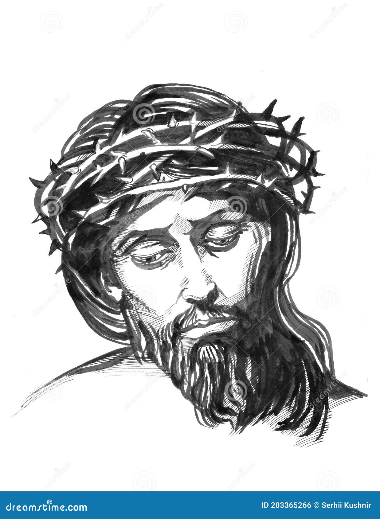 Jesus Christ, Graphic Portrait. Hand Drawing. Watercolor Illustration ...