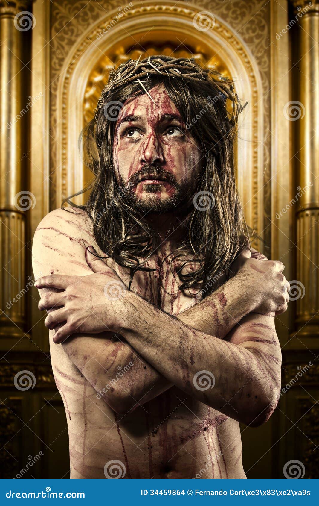 jesus christ halo golden light chapel calvary man bleeding representation passion crown thorns art 34459864