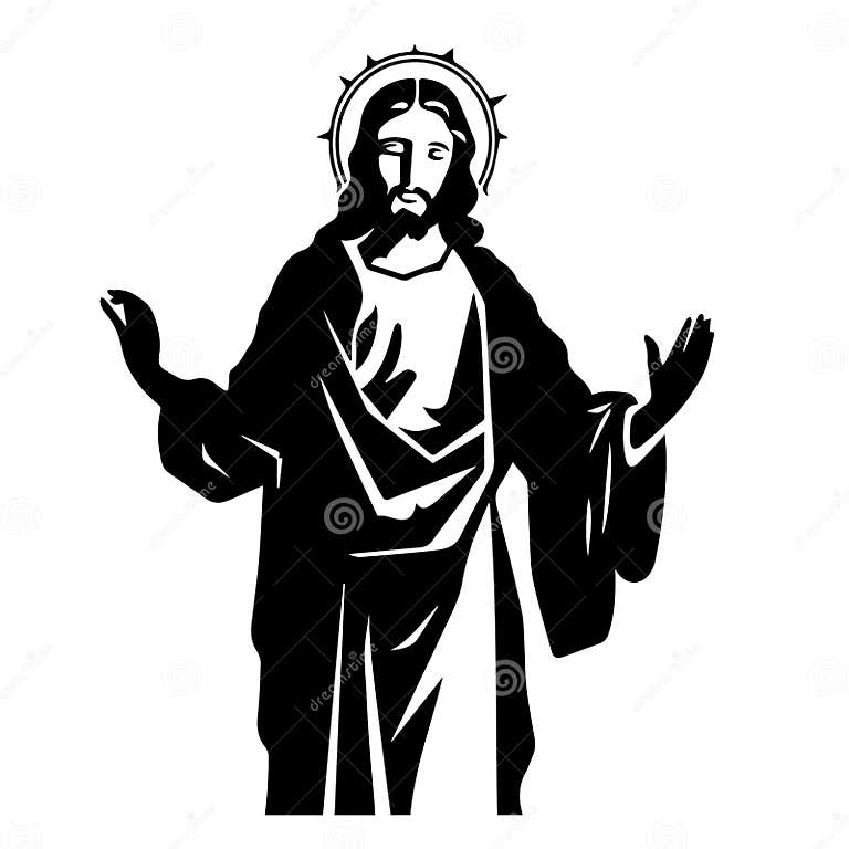 Jesus Christ. Hand Drawn Vector Illustration. Black Silhouette Svg of ...