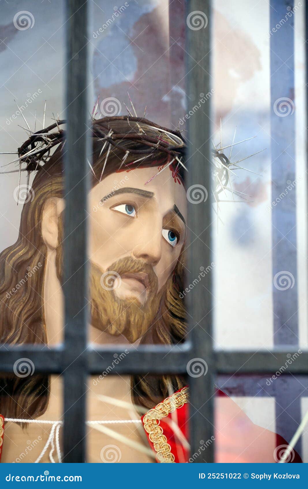 Jesus Christ Head Statue Behind Bars Stock Photo Image of christ