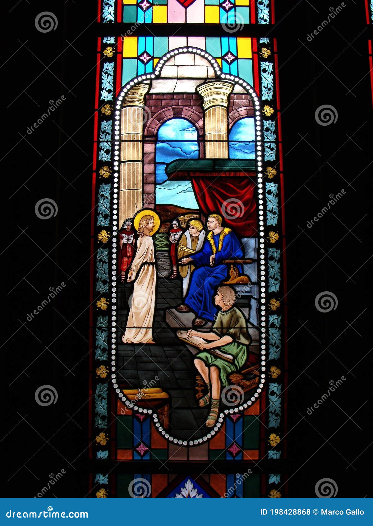 Jesus Christ before Pilate in a Stained Glass Window in the Cathedral ...