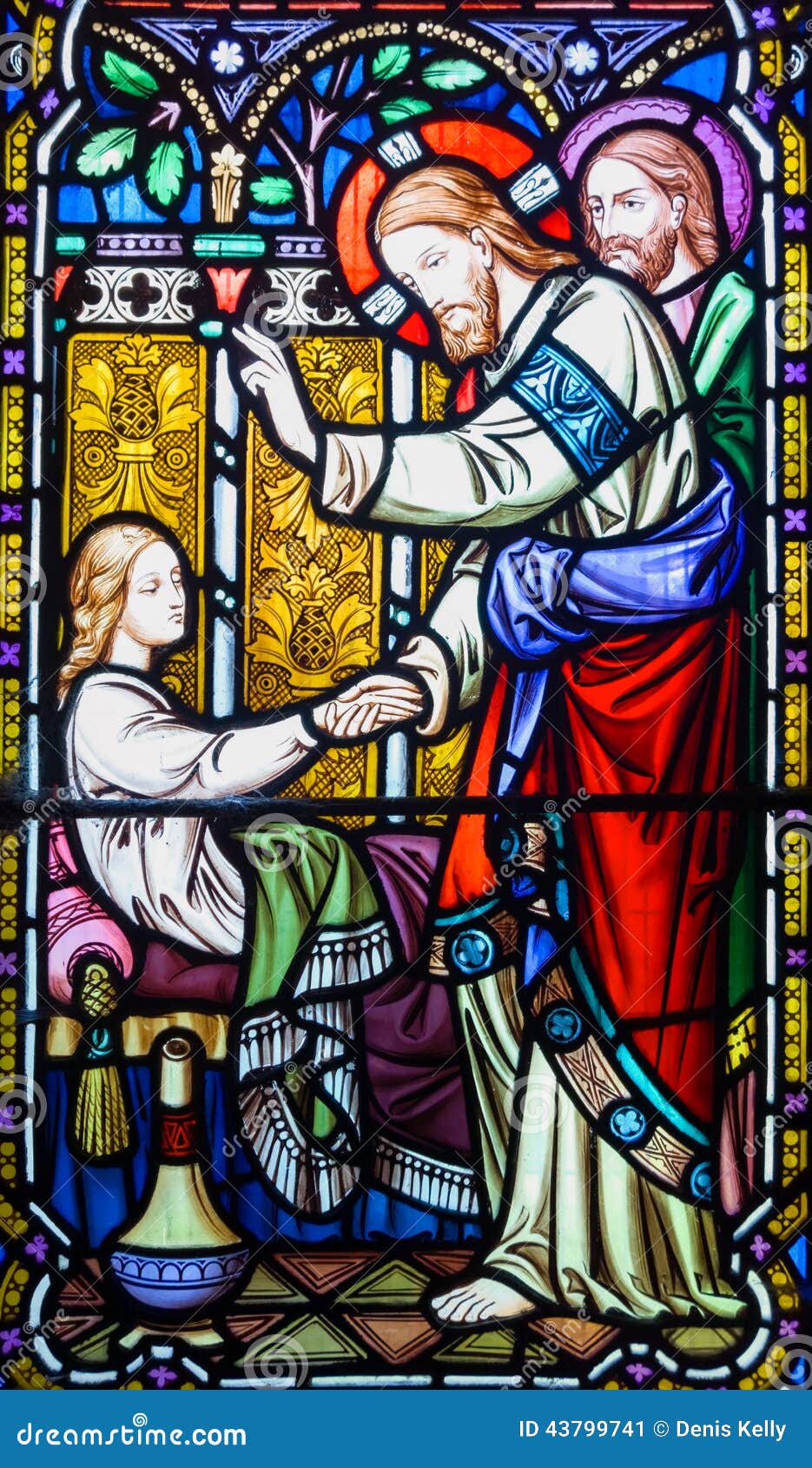 jesus christ healing stained glass window