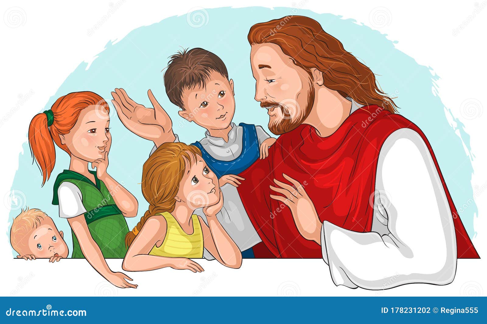 Jesus Christ Talking To Children Vector Cartoon Christian Illustration  Stock Vector - Illustration of character, jesus: 178231202