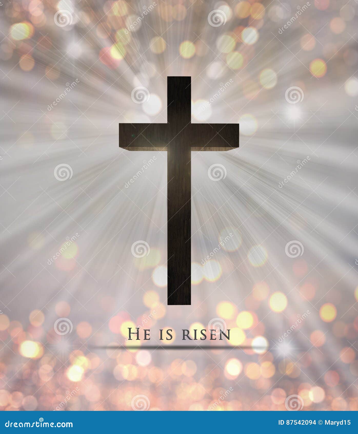 Jesus Christ Wooden Cross and he is Risen Text for Easter Stock ...