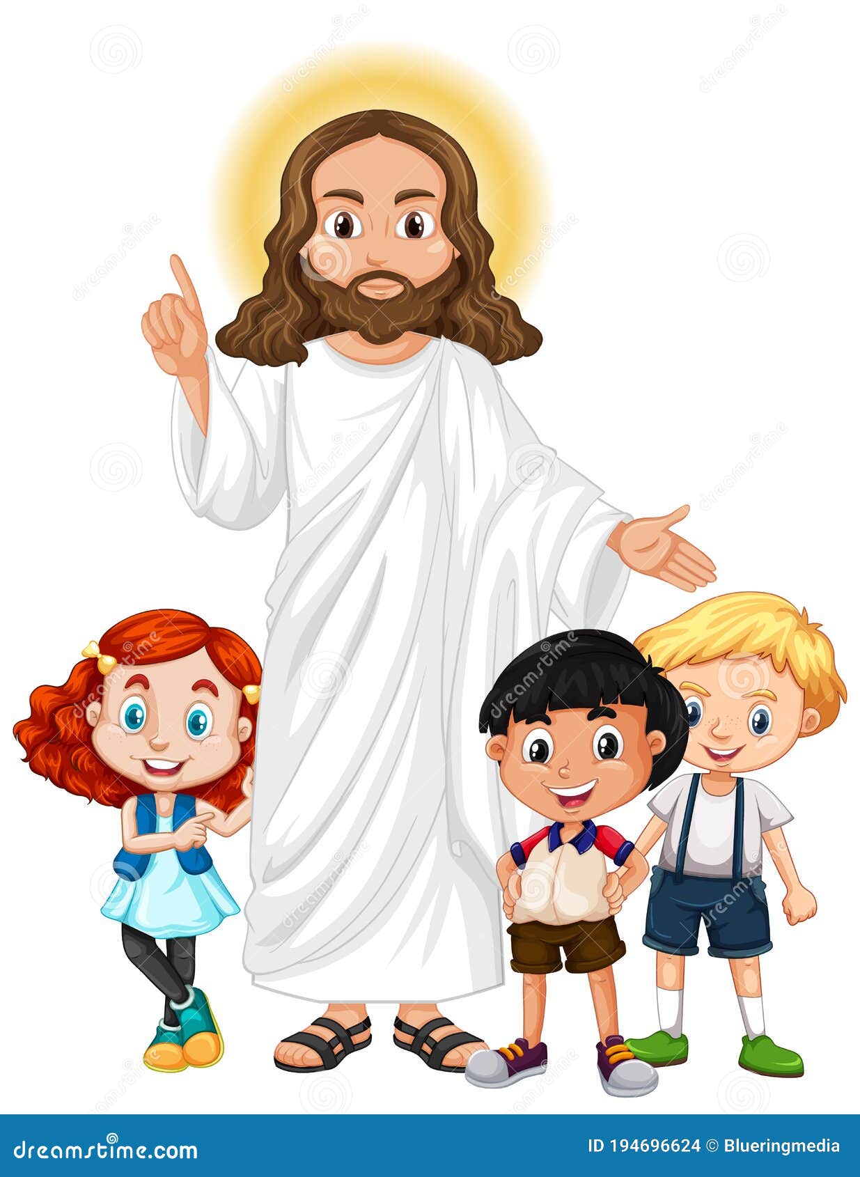 Jesus Con Un Personaje De Dibujos Animados De Un Grupo De Niños Ilustración  del Vector - Ilustración de cristo, gente: 194696624