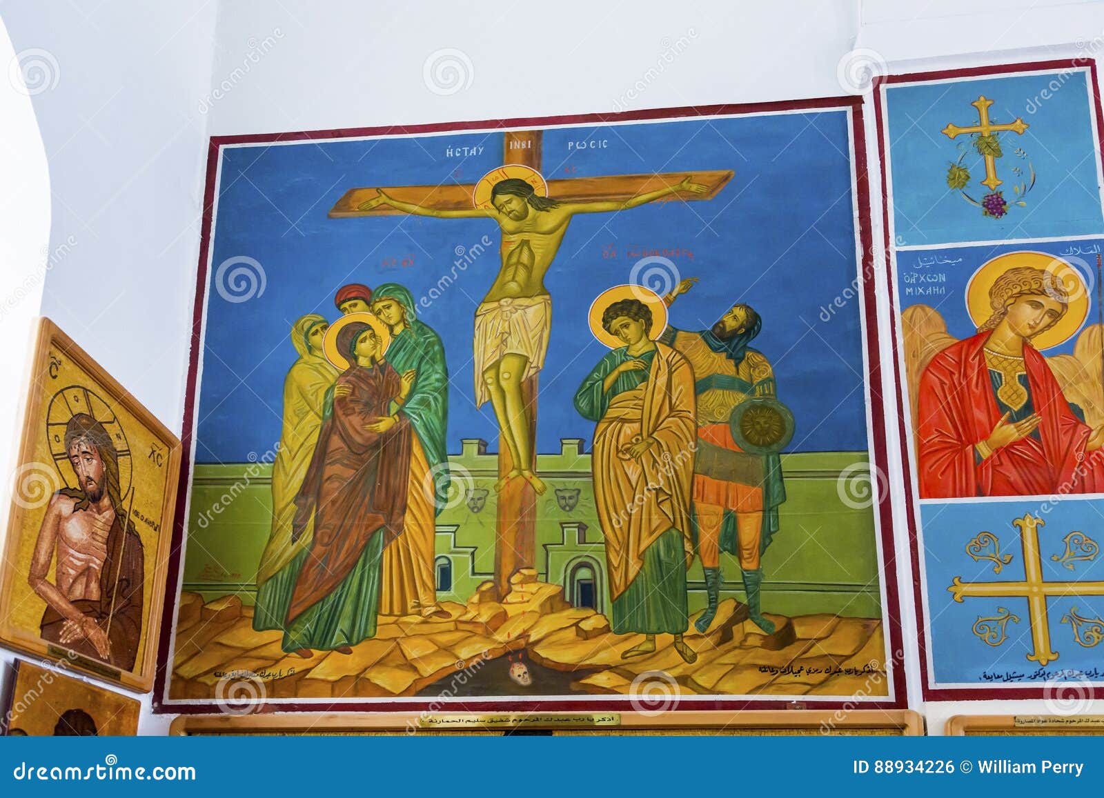 jesus crucifixion frescos saint george`s church madaba jordan