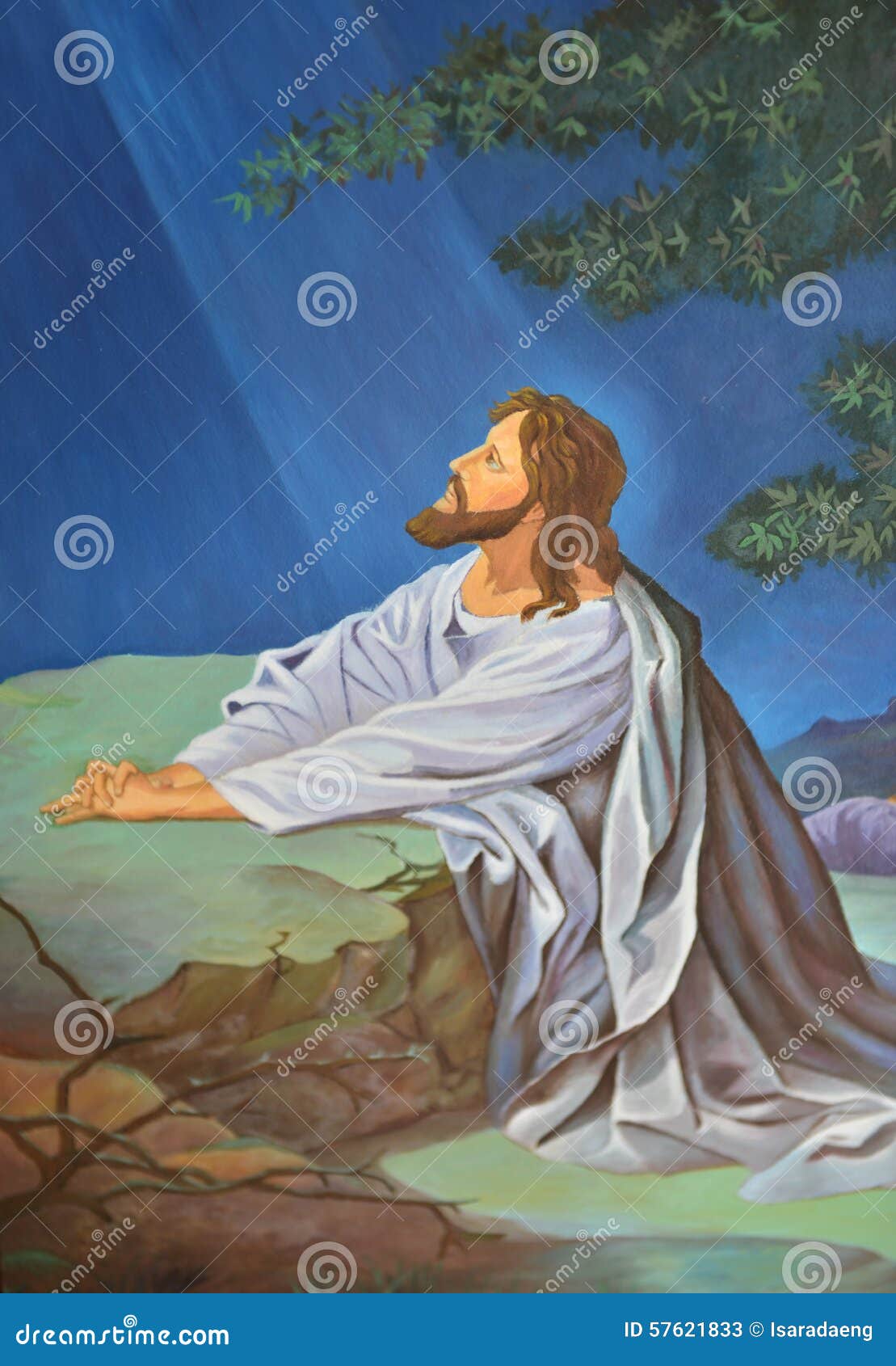 Jesus, der im Garten betet stock abbildung. Illustration