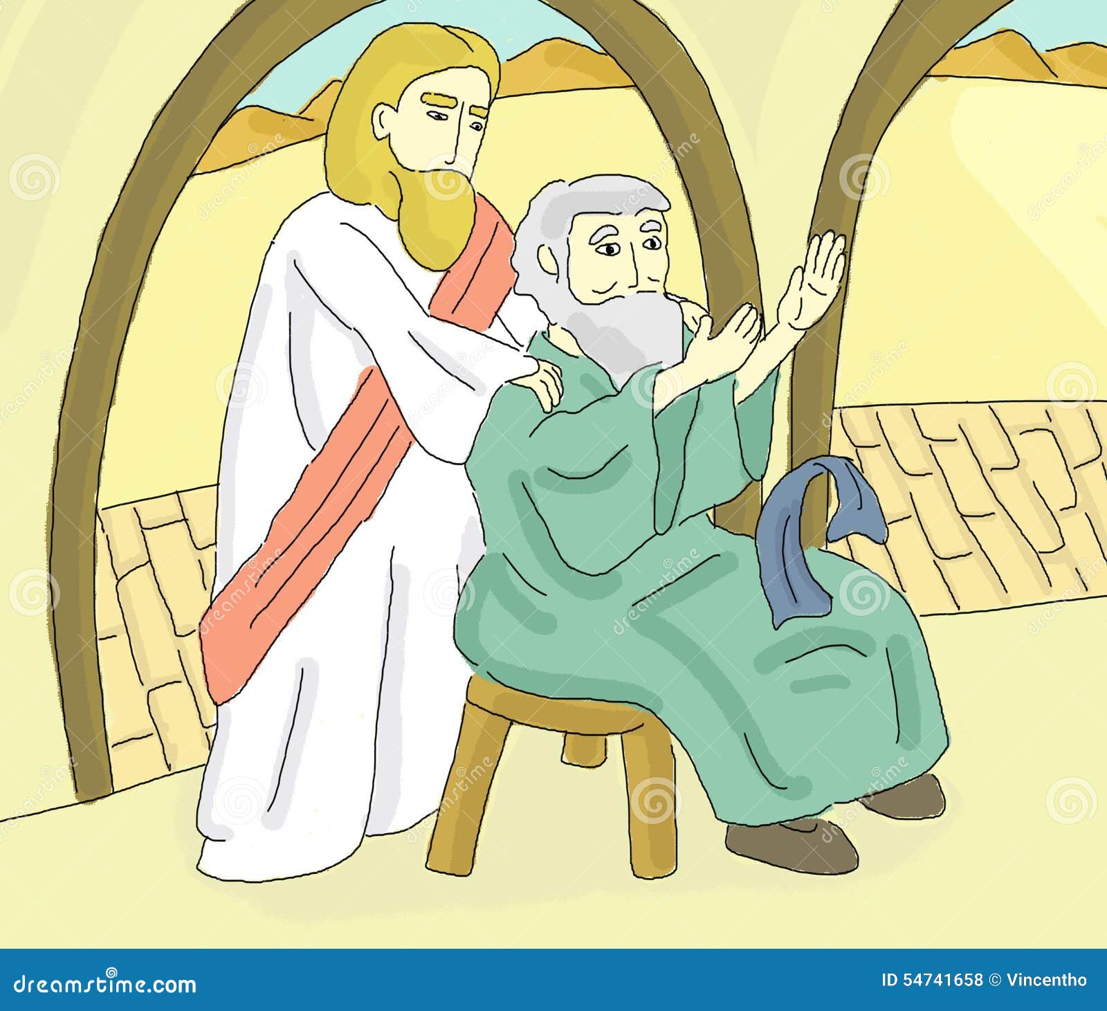 Jesus Heals A Blind Man Miracle Illustration Stock Illustration