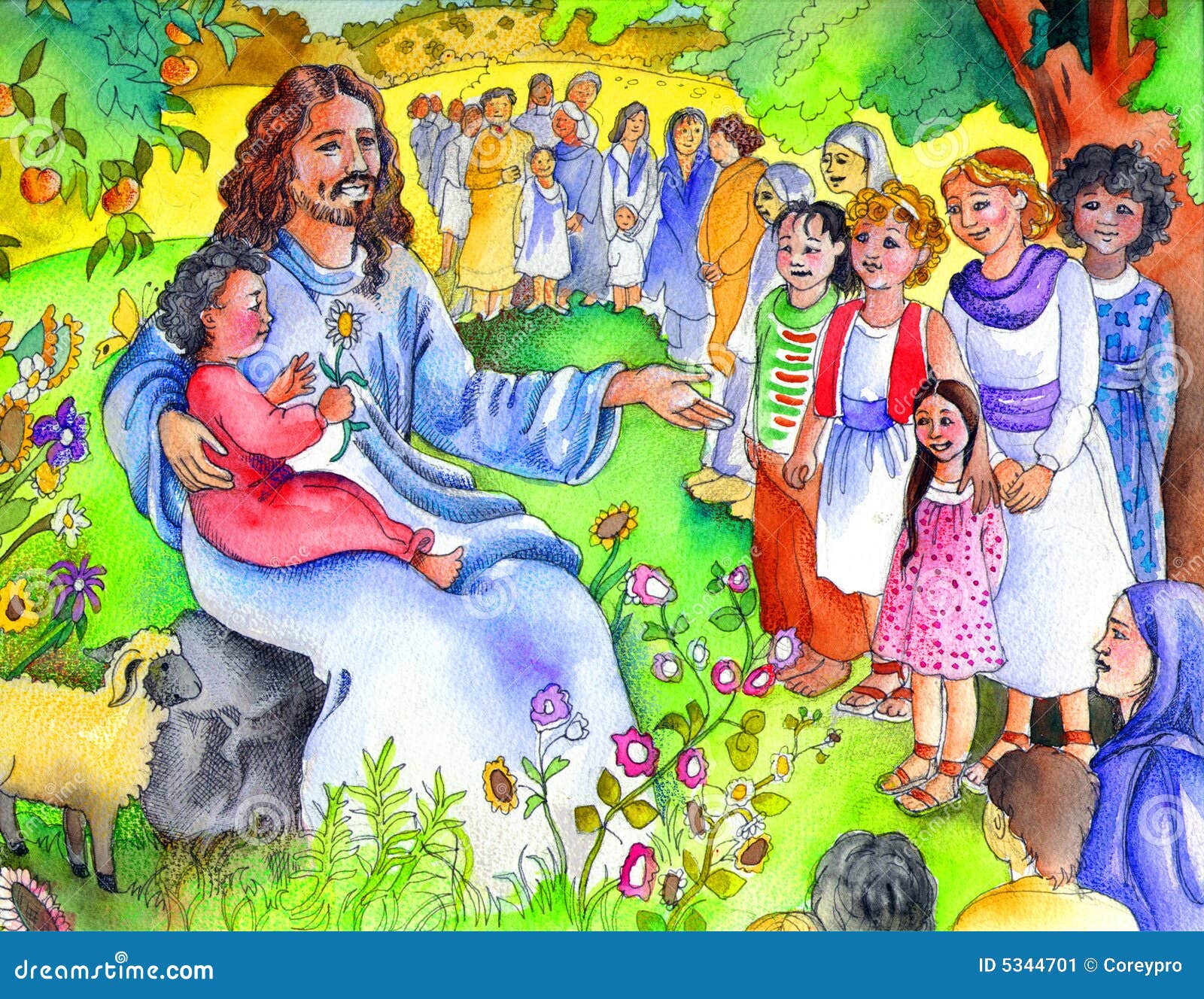 Jesus and the Little Children | Bible Children Stock Illustration ...