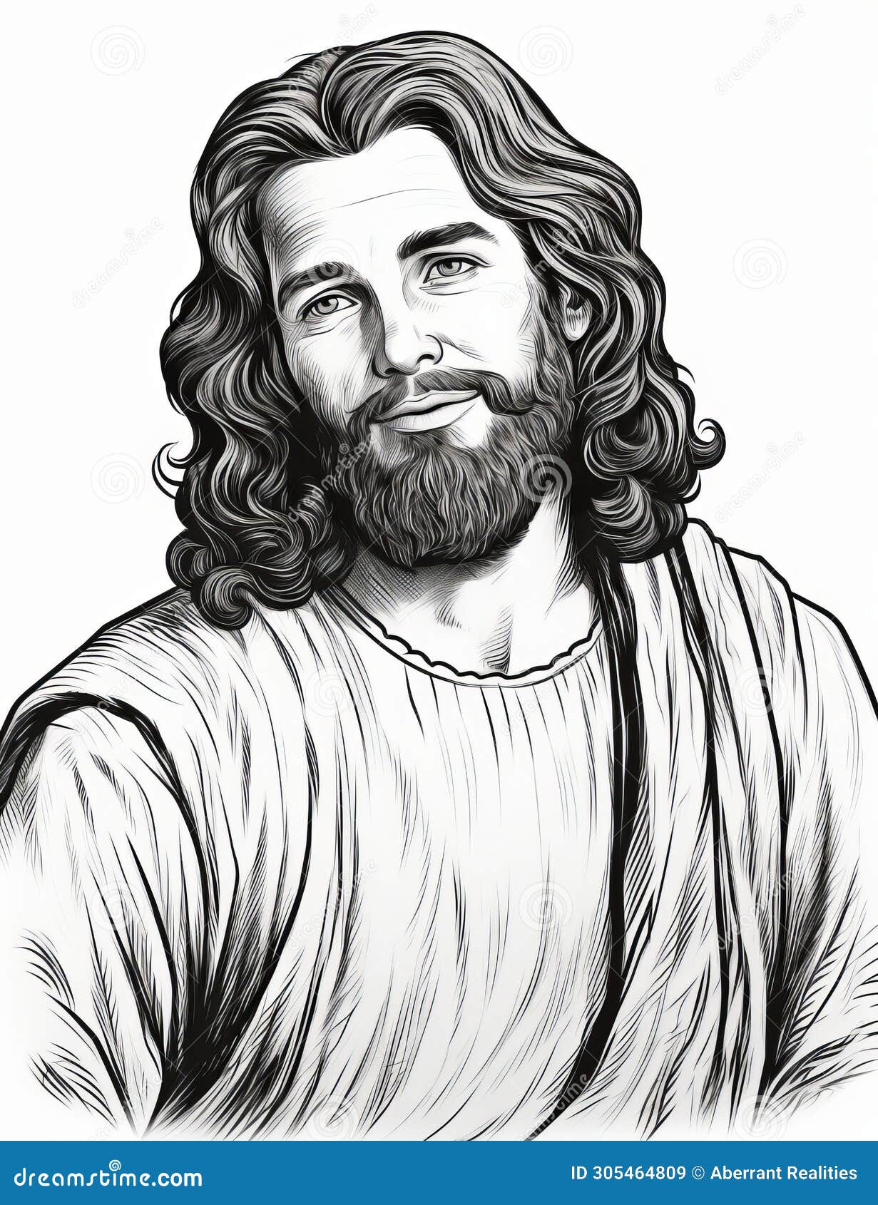Jesus with Long Hair and Beard in a Black and White Drawing Stock ...