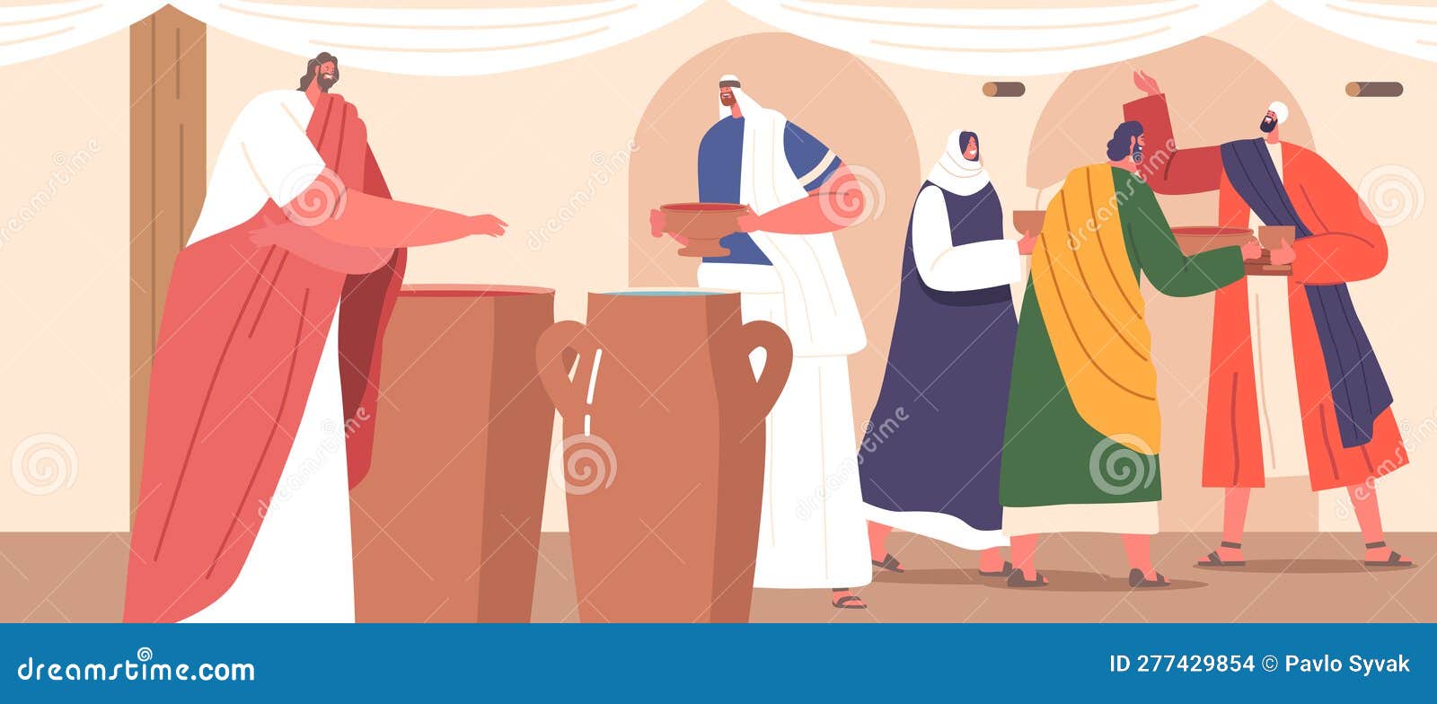 Jesus Performs Miracle at Wedding, Changing Water into Wine Which