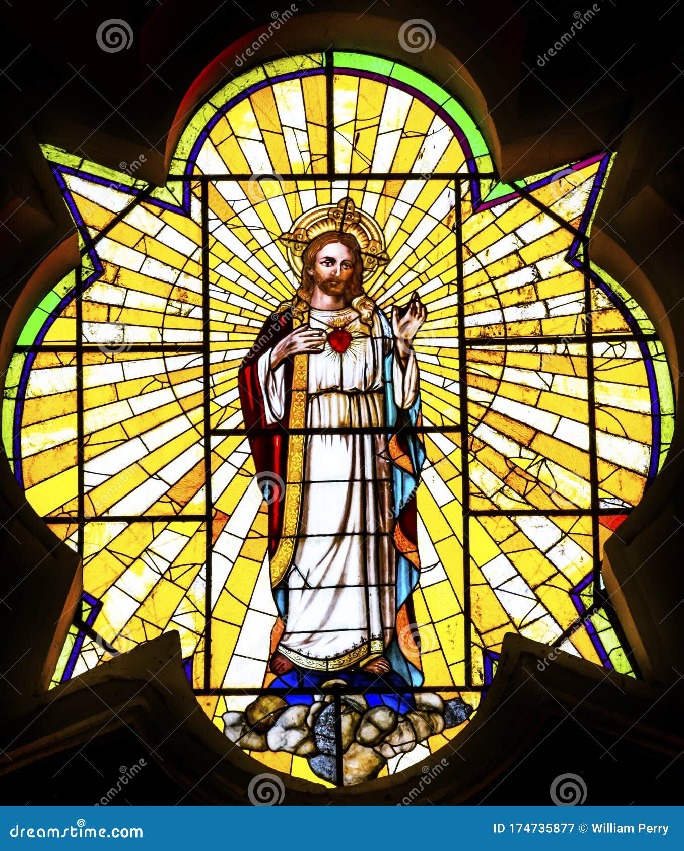 jesus sacred heart stained glass la compania church puebla mexico