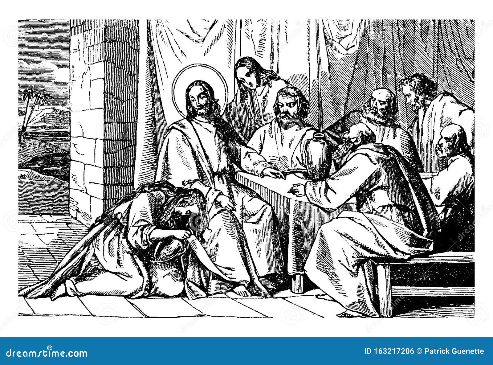 A Woman Washes and Anoints Jesus` Feet Vintage Illustration Stock ...
