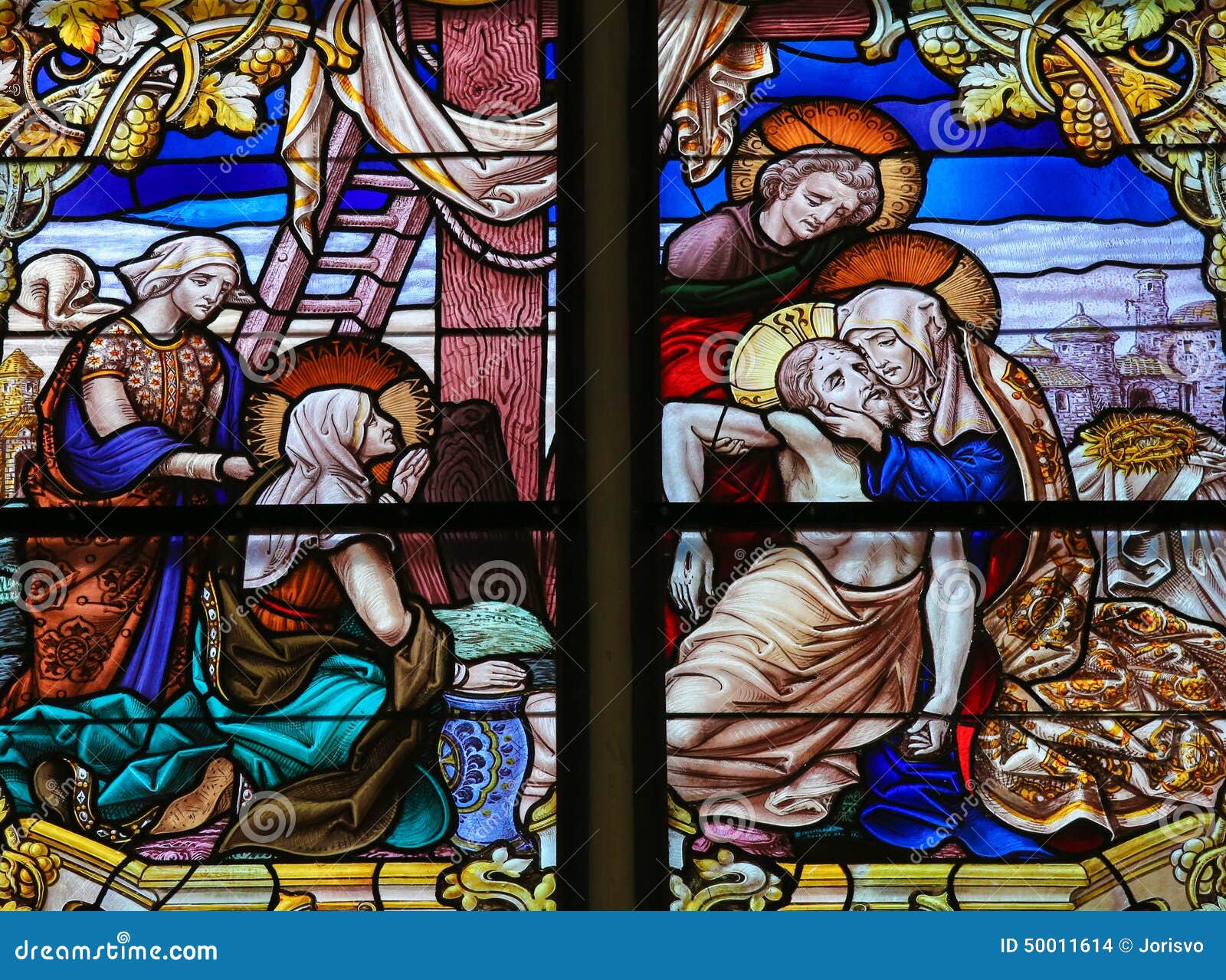 jesus taken from the cross - stained glass - good friday