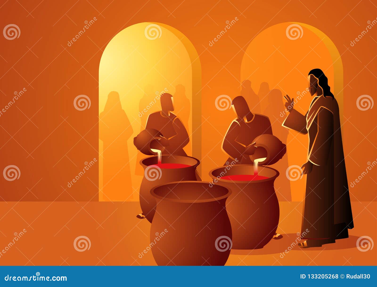 Jesus Turns Water into Wine Ilustração do Vetor - Ilustração de ...