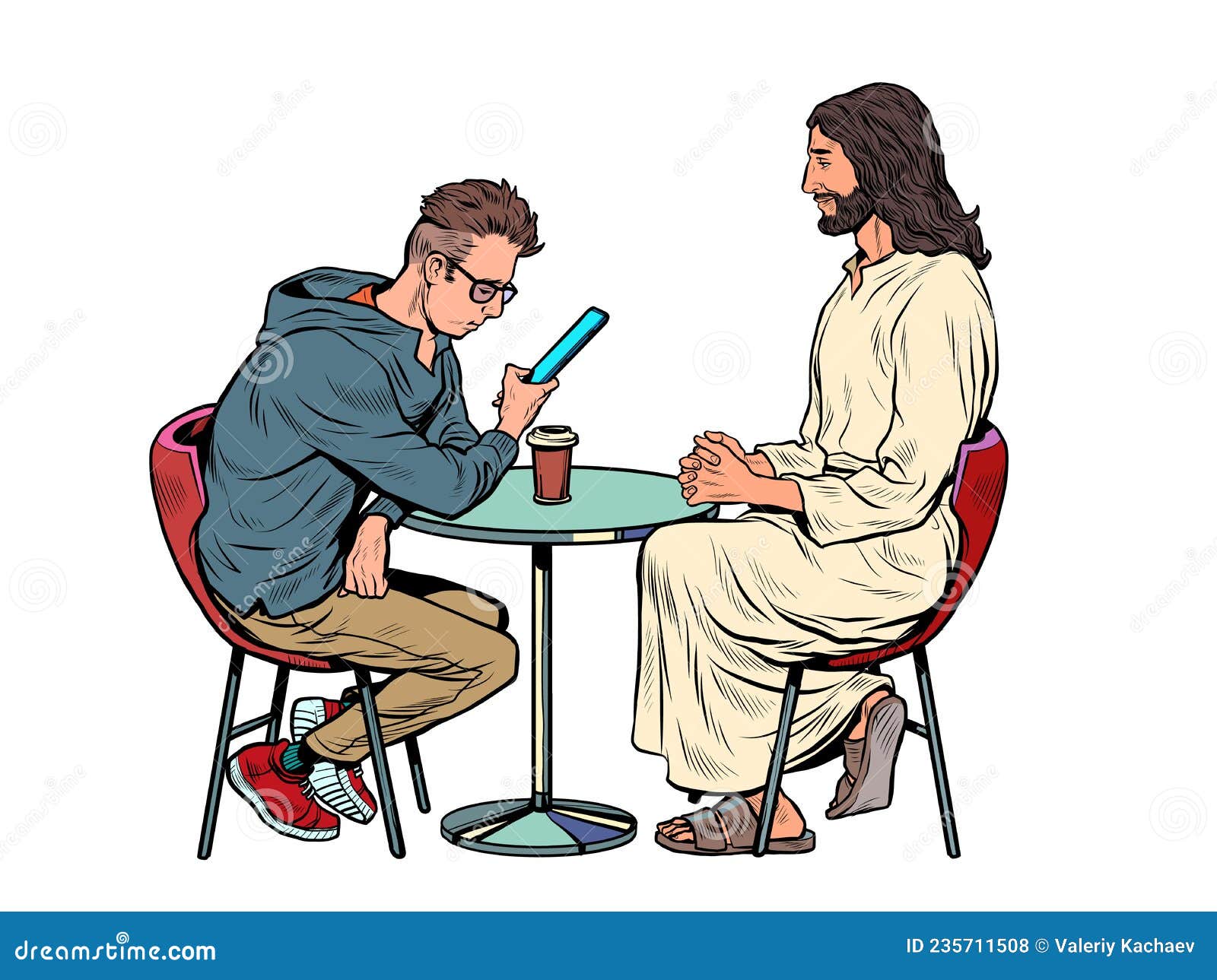 jesus is waiting for you, savior and busy man at the table. christianity and religion, preaching and faith