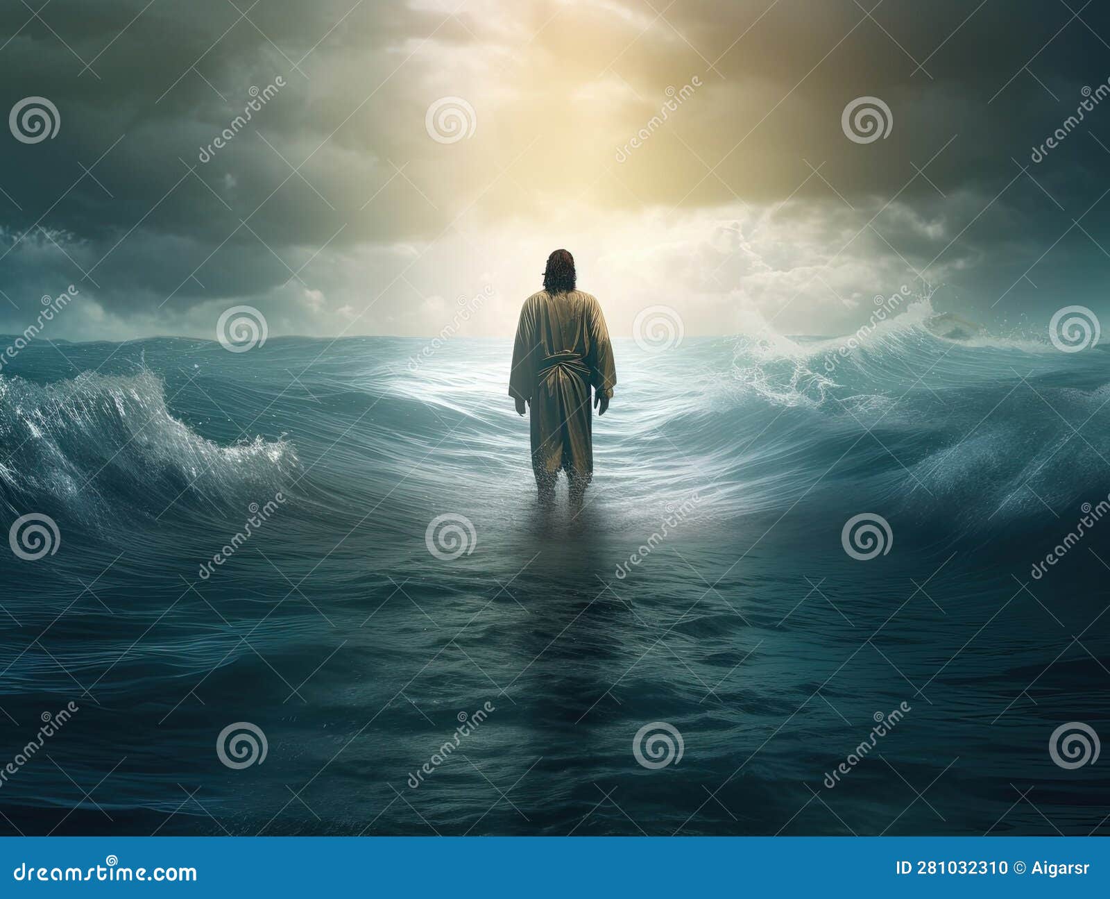Jesus walking on the water stock illustration. Illustration of miracle - 281032310