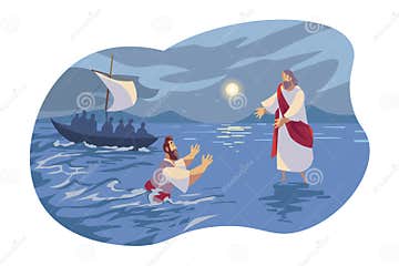Jesus Walks on Water, Bible Concept Stock Vector - Illustration of ...