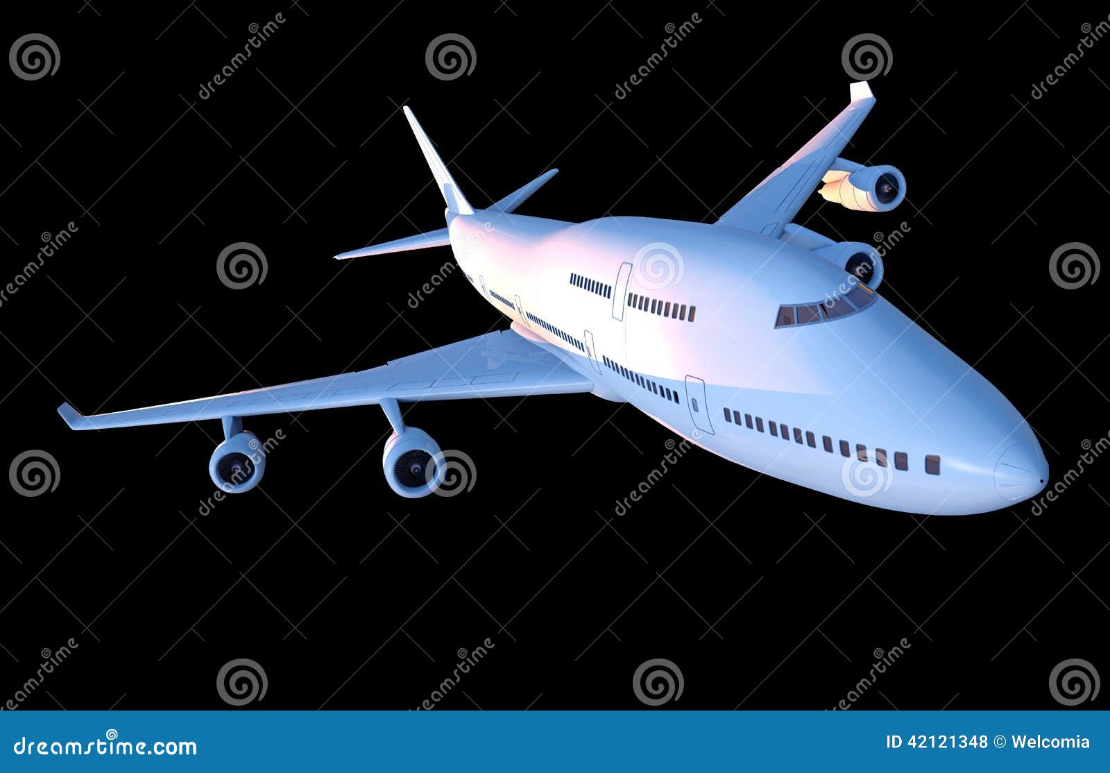 Jet Airplane Isolated sur le noir Illustration de l'avion 3D